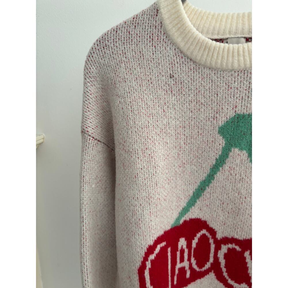 A New Day Cherry Graphic Sweater Women’s Medium Cream Knit Pullover Cozy Cute - Picture 7 of 12